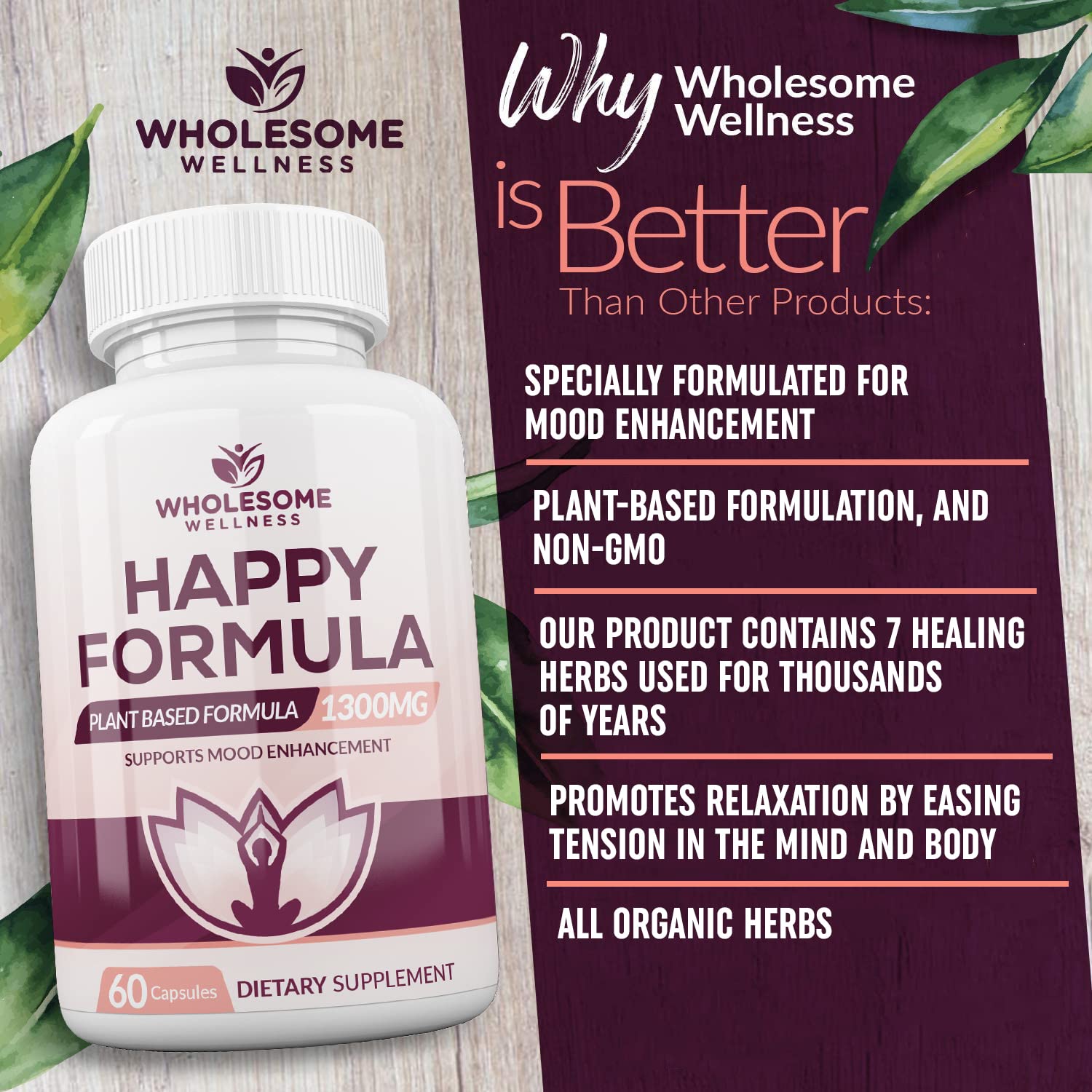 Foto 6 pulgar | Suplemento Dietético Wholesome Wellness Happy Formula Natural - Venta Internacional.