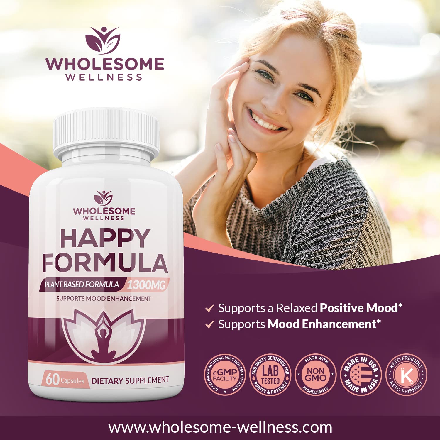 Foto 7 pulgar | Suplemento Dietético Wholesome Wellness Happy Formula Natural - Venta Internacional.