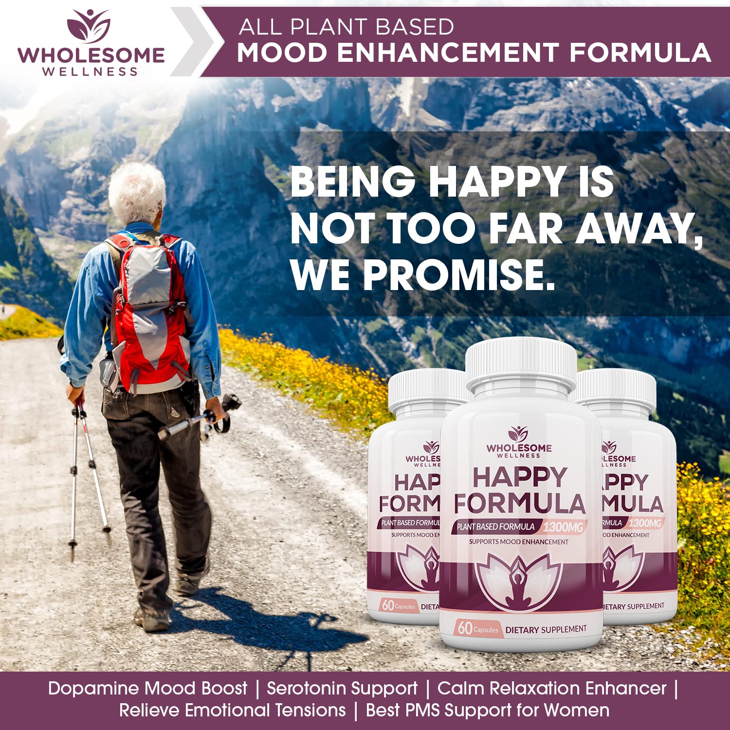 Foto 8 pulgar | Suplemento Dietético Wholesome Wellness Happy Formula Natural - Venta Internacional.
