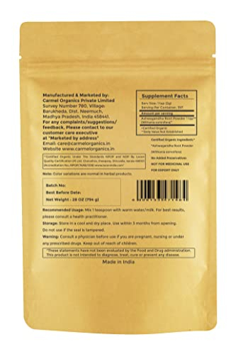 Foto 2 | Raíz De Ashwagandha En Polvo Carmel Organics 794 G Certificada Por El Usda - Venta Internacional.