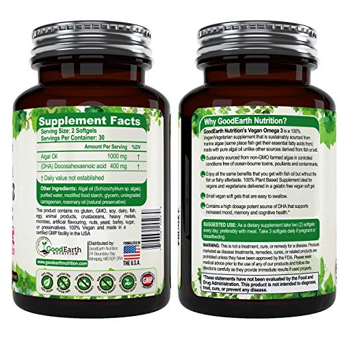 Foto 3 pulgar | Suplemento Goodearth Nutrition, Aceite De Algas, Dha, Omega 3, Vegano - Venta Internacional.
