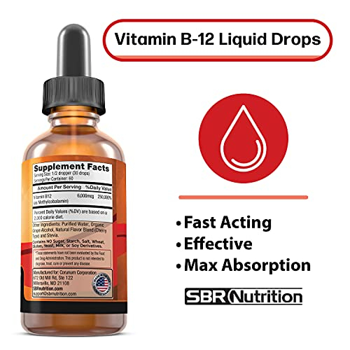Foto 3 pulgar | Gotas Líquidas Sublinguales De Vitamina B12 Sbr Nutrition 6000 Mcg - Venta Internacional.