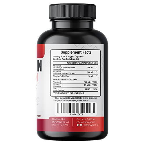 Foto 3 pulgar | Suplemento Gflow Vitamins Quercetina 500 Mg Con Vitamina C Y Zinc - Venta Internacional.