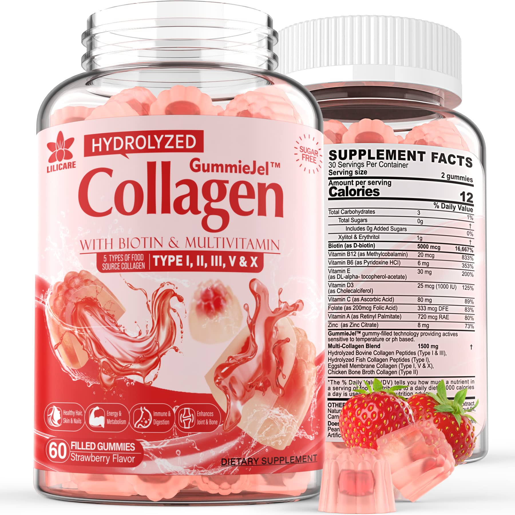 Gomitas De Colágeno Envydeal Sin Azúcar 1500 Mg Con 5000 Mcg De Bioti - Venta Internacional.