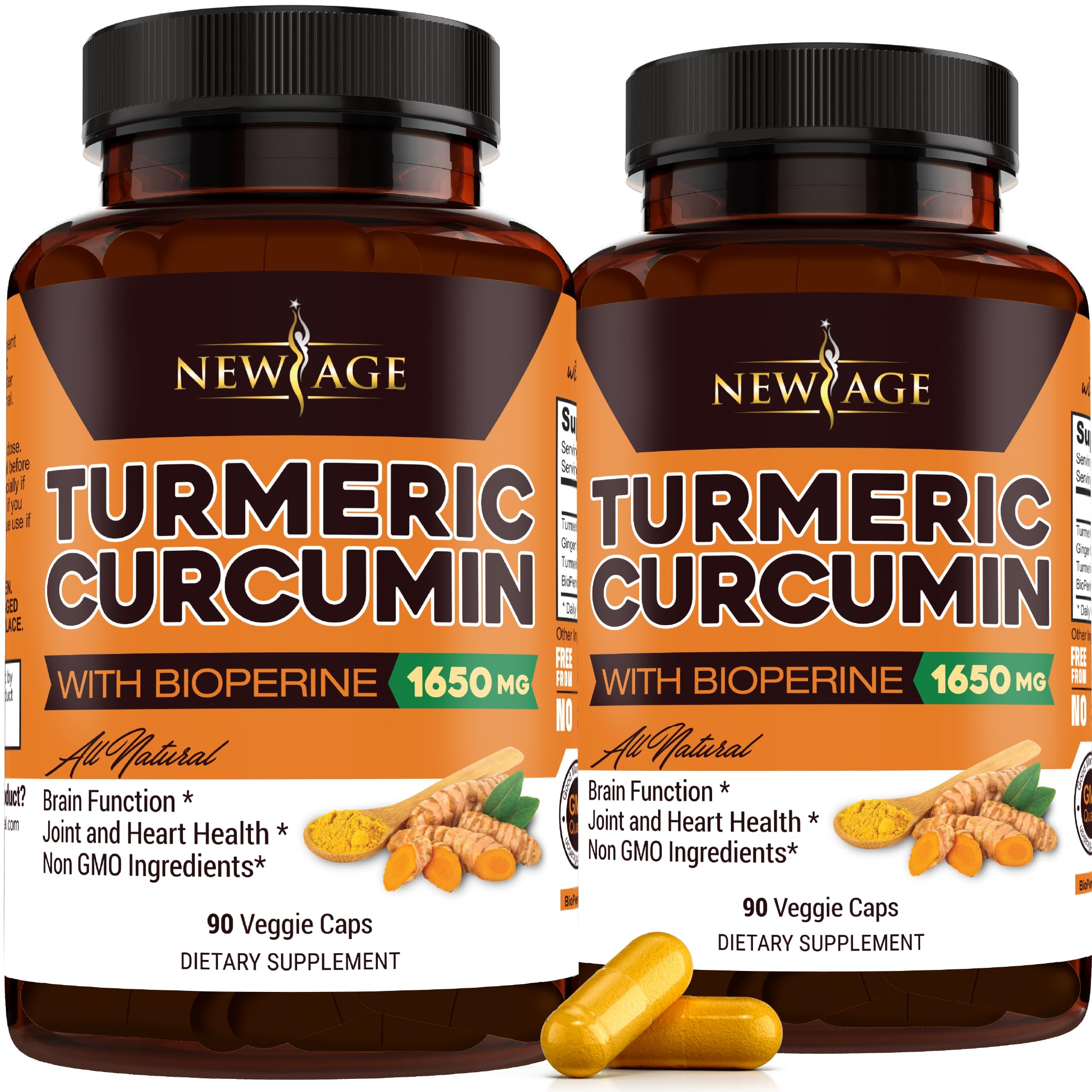 Complementa La Curcumina De Cúrcuma New Age Con Bioperine 180 Cápsulas - Venta Internacional.