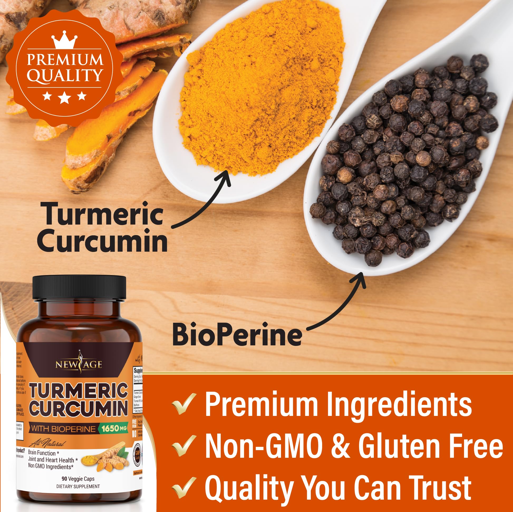 Foto 5 | Complementa La Curcumina De Cúrcuma New Age Con Bioperine 180 Cápsulas - Venta Internacional.