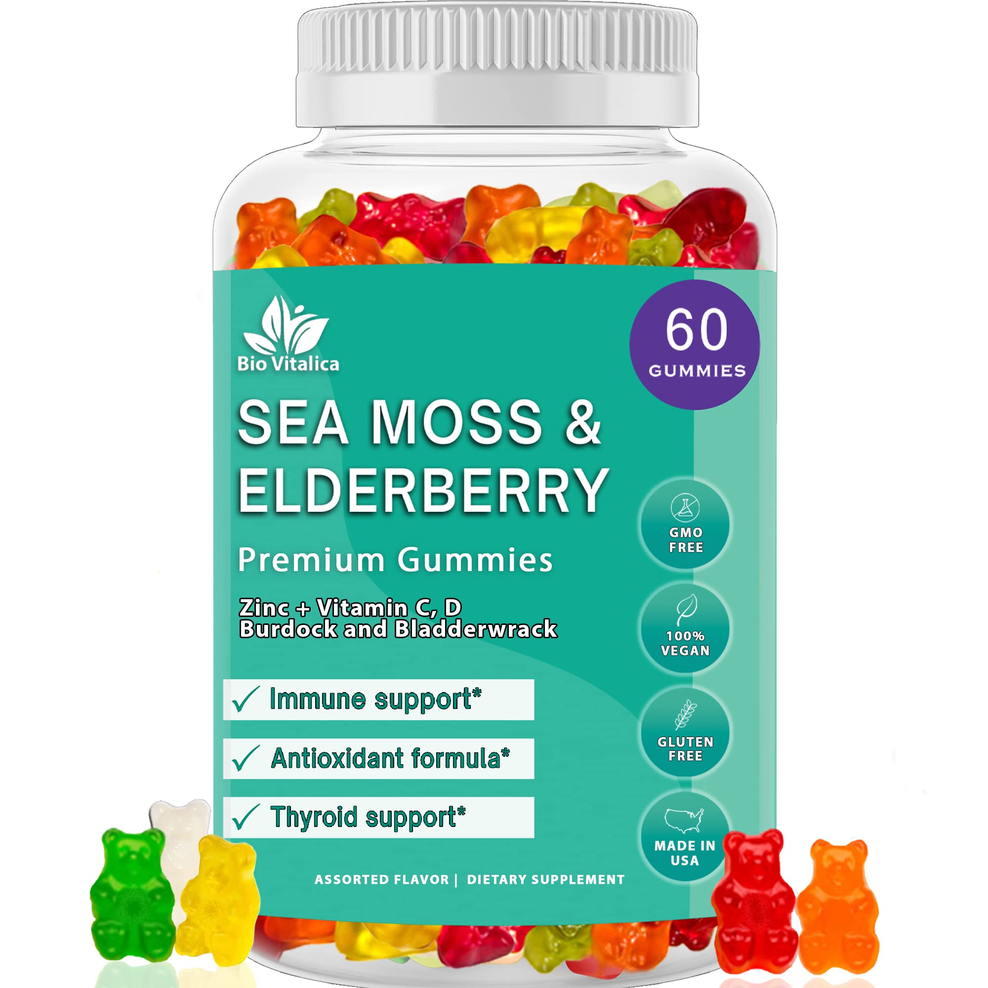 Foto 2 pulgar | Suplemento Bio Vitalica Sea Moss Gomies Con Saúco 60u - Venta Internacional.
