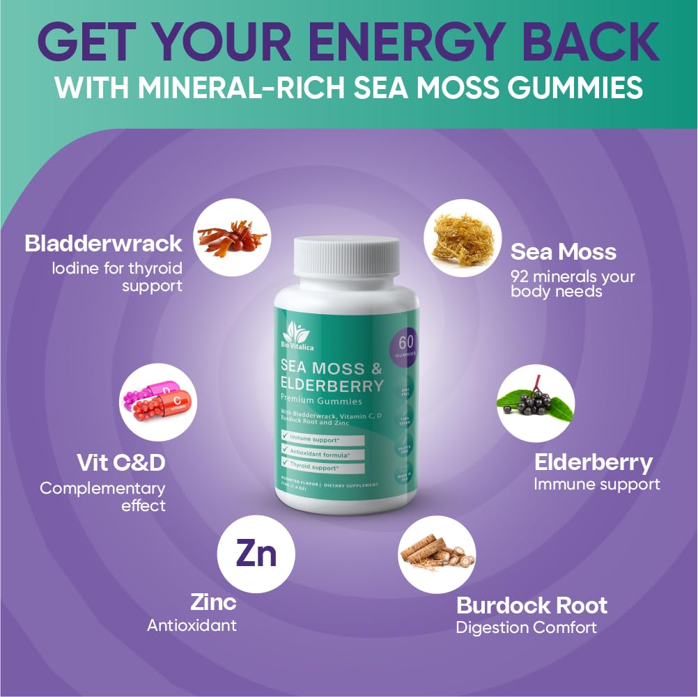 Foto 5 pulgar | Suplemento Bio Vitalica Sea Moss Gomies Con Saúco 60u - Venta Internacional.