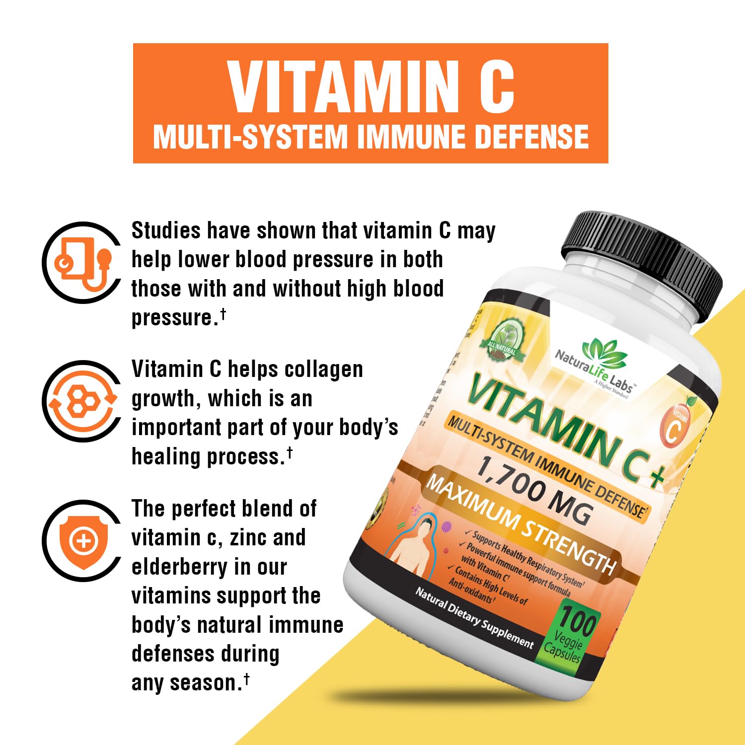 Foto 4 pulgar | Suplemento Naturalife Labs De Vitamina C 1700 Mg Con Vitamina D3 10 - Venta Internacional.