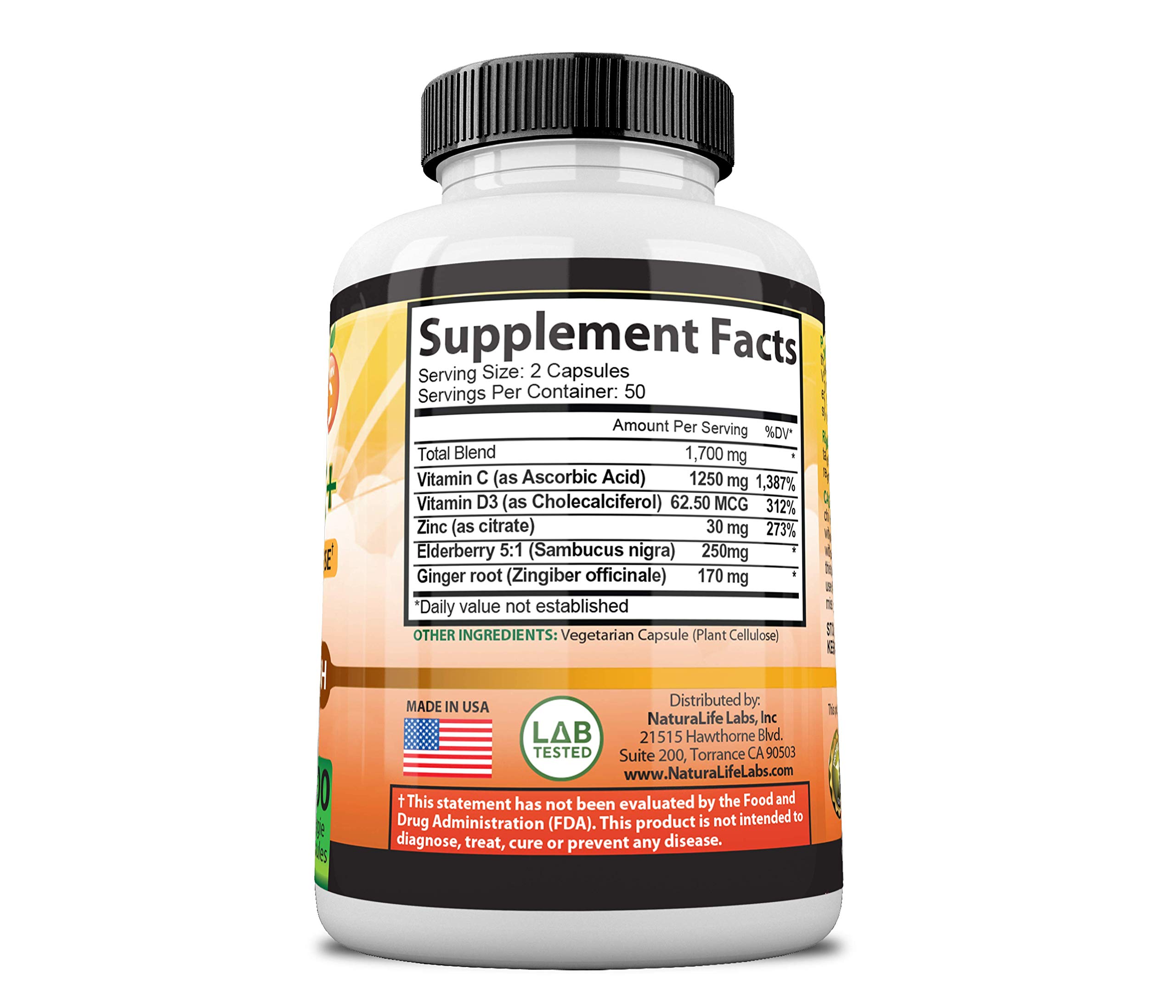 Foto 5 pulgar | Suplemento Naturalife Labs De Vitamina C 1700 Mg Con Vitamina D3 10 - Venta Internacional.
