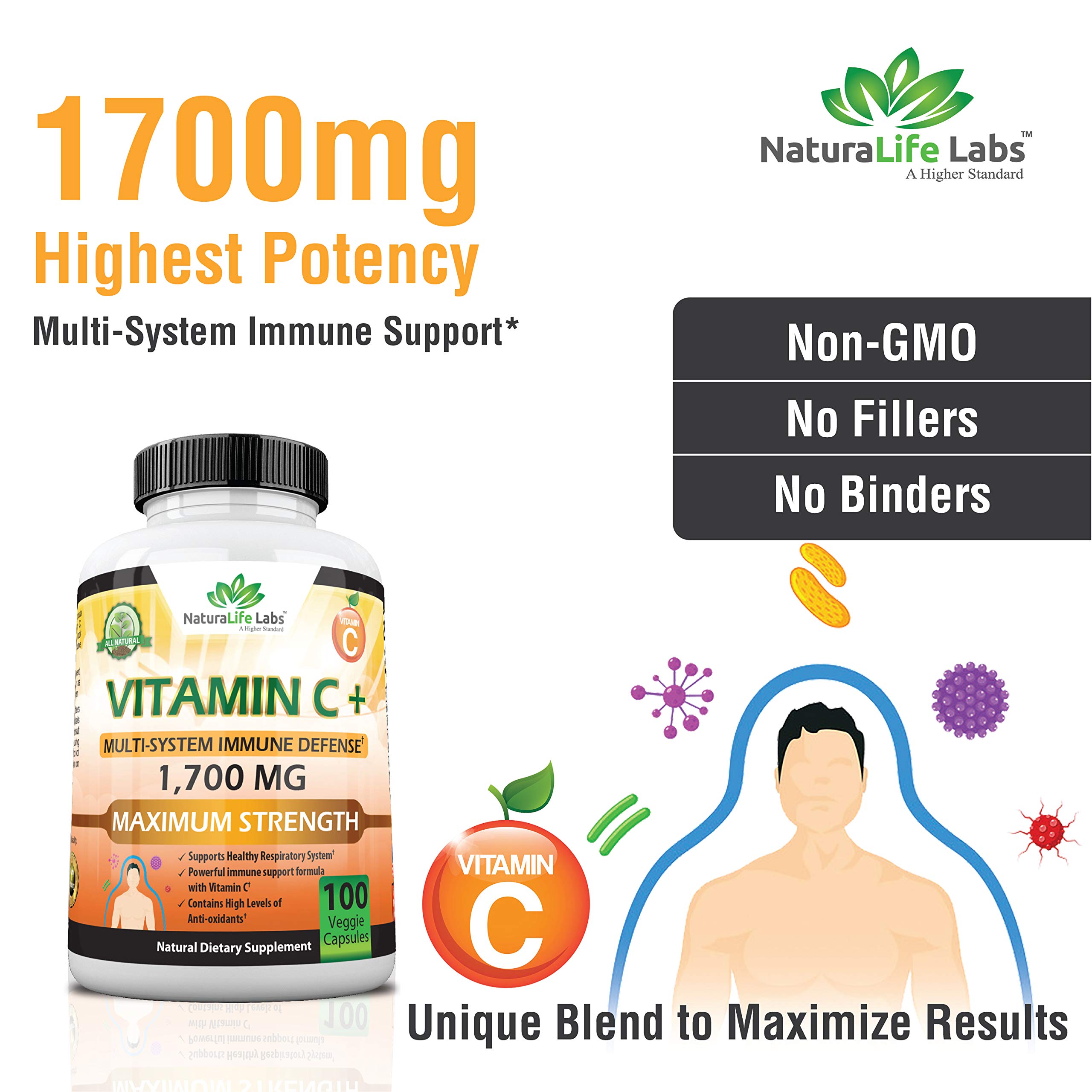 Foto 6 pulgar | Suplemento Naturalife Labs De Vitamina C 1700 Mg Con Vitamina D3 10 - Venta Internacional.