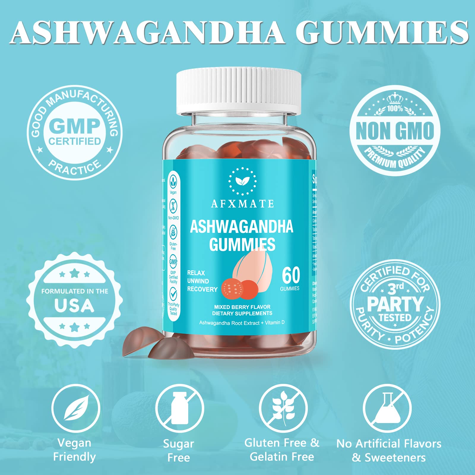 Foto 5 pulgar | Complemente Las Gomitas De Ashwagandha Y Vitamina D De Afxmate - Venta Internacional.