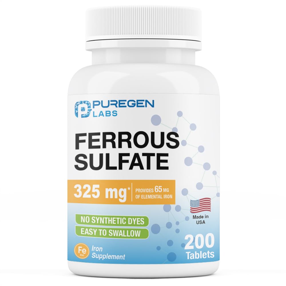 Foto 2 pulgar | Suplemento De Hierro Puregen Labs Sulfato Ferroso 325 Mg 200 Comprimidos - Venta Internacional.