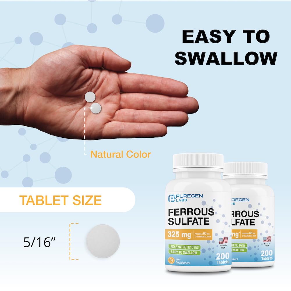 Foto 7 pulgar | Suplemento De Hierro Puregen Labs Sulfato Ferroso 325 Mg 200 Comprimidos - Venta Internacional.