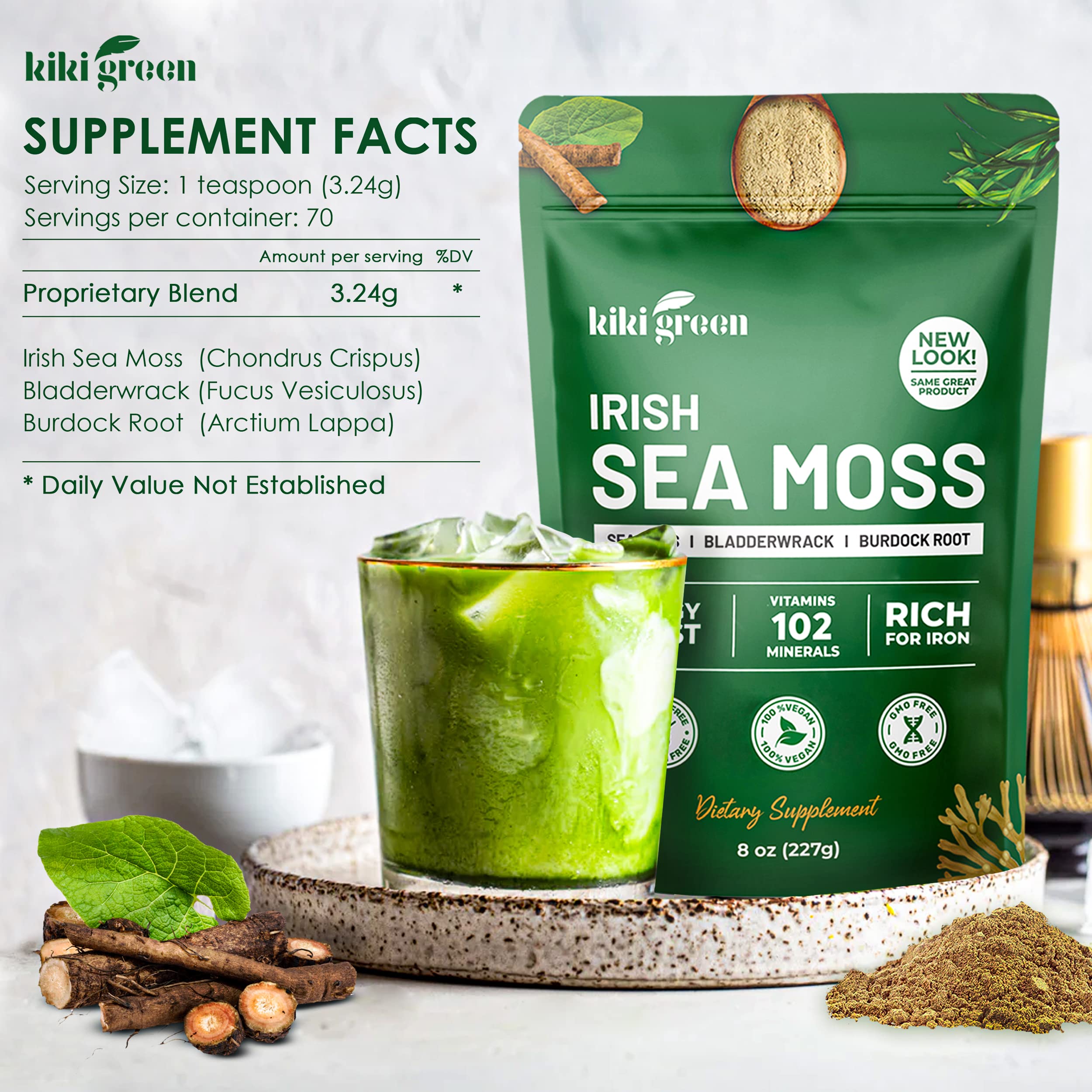 Foto 4 pulgar | Polvo De Musgo Marino Kiki Green Irish De 250 Ml Con Bardana - Venta Internacional.