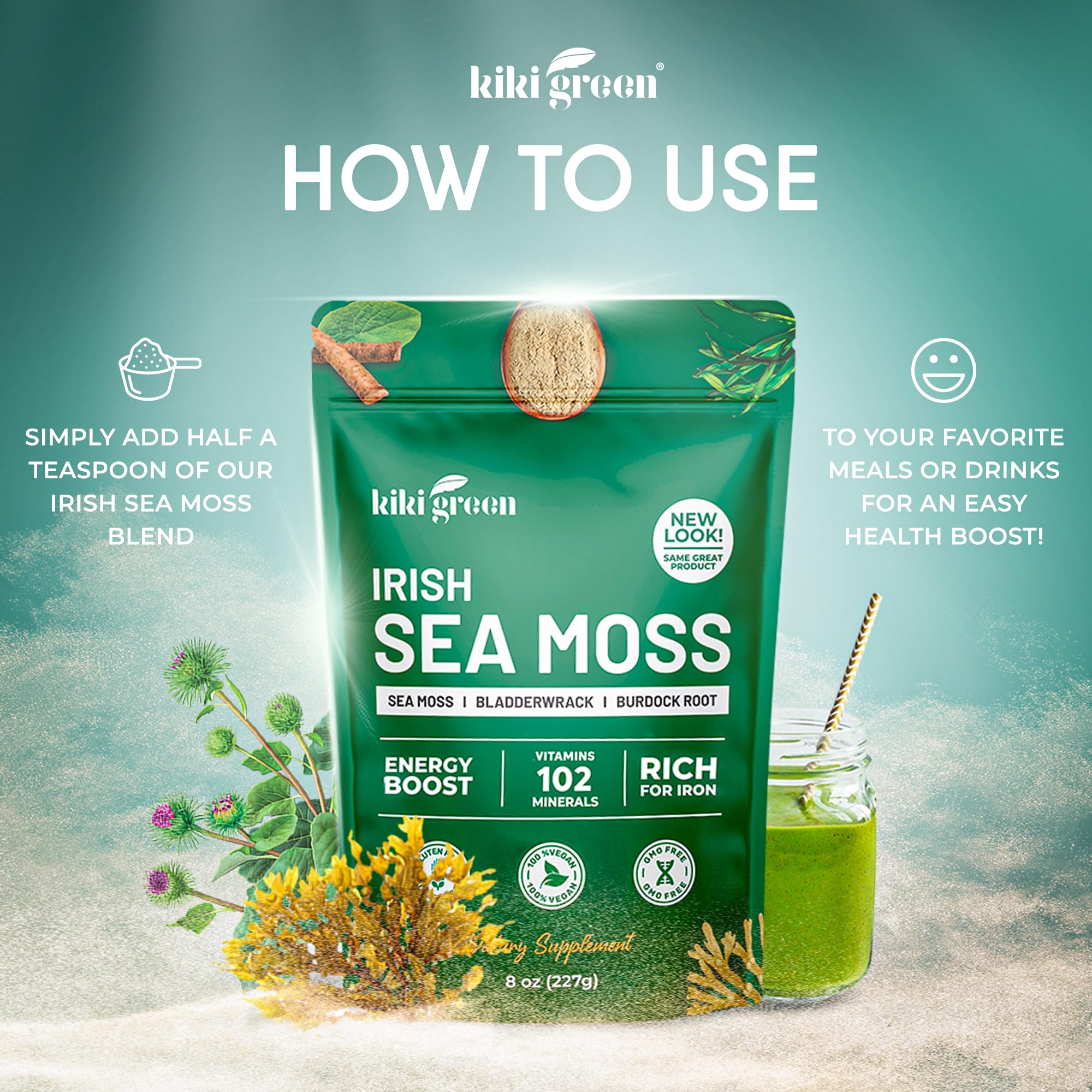 Foto 6 | Polvo De Musgo Marino Kiki Green Irish De 250 Ml Con Bardana - Venta Internacional.