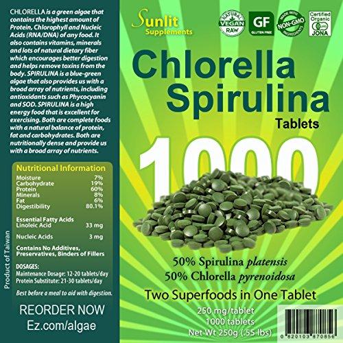 Foto 4 pulgar | Suplemento Sunlit Chlorella Spirulina 1000 Comprimidos - Venta Internacional.