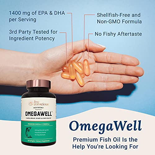 Foto 4 | Aceite De Pescado Omegawell Supplement Live Conscious 120 Cápsulas Blandas - Venta Internacional.