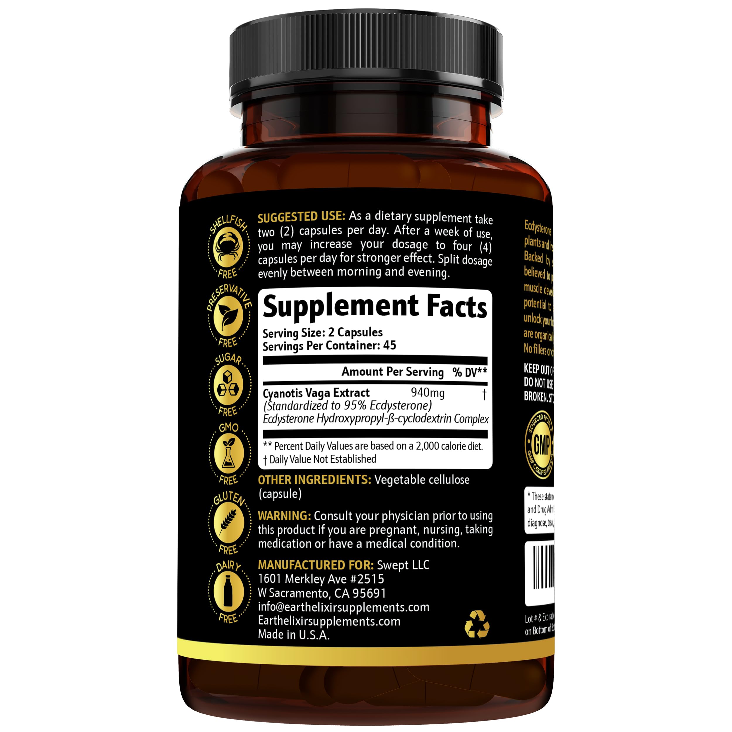 Foto 3 pulgar | Suplementos Earth Elixir Ecdysterone 940 Mg (90 Cápsulas) - Venta Internacional.