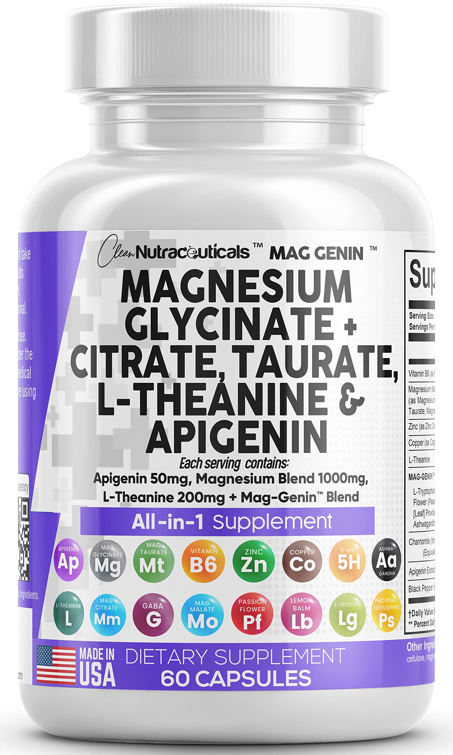 Suplemento De Glicinato De Magnesio De Clean Nutraceuticals 1000 Mg - Venta Internacional.