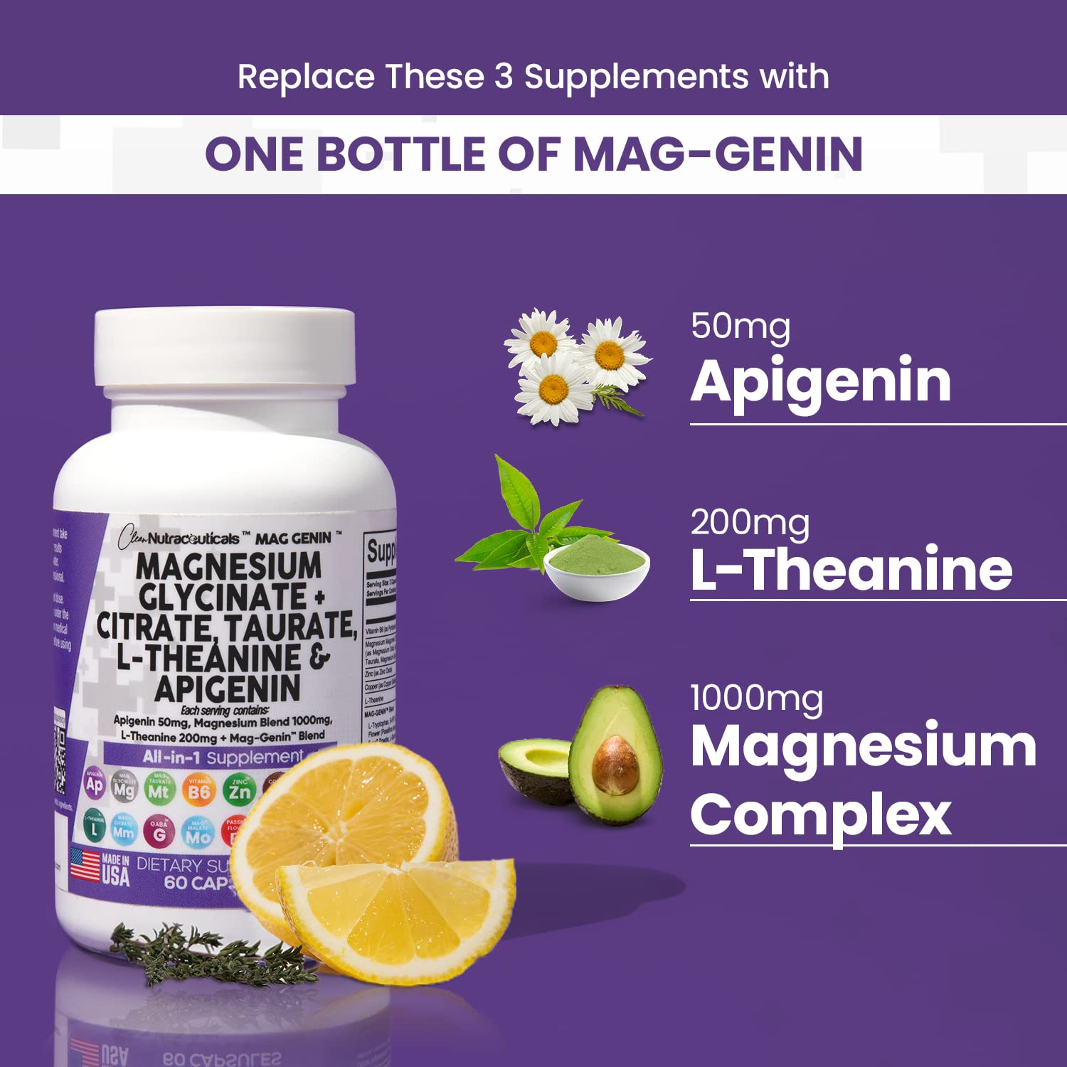 Foto 4 pulgar | Suplemento De Glicinato De Magnesio De Clean Nutraceuticals 1000 Mg - Venta Internacional.