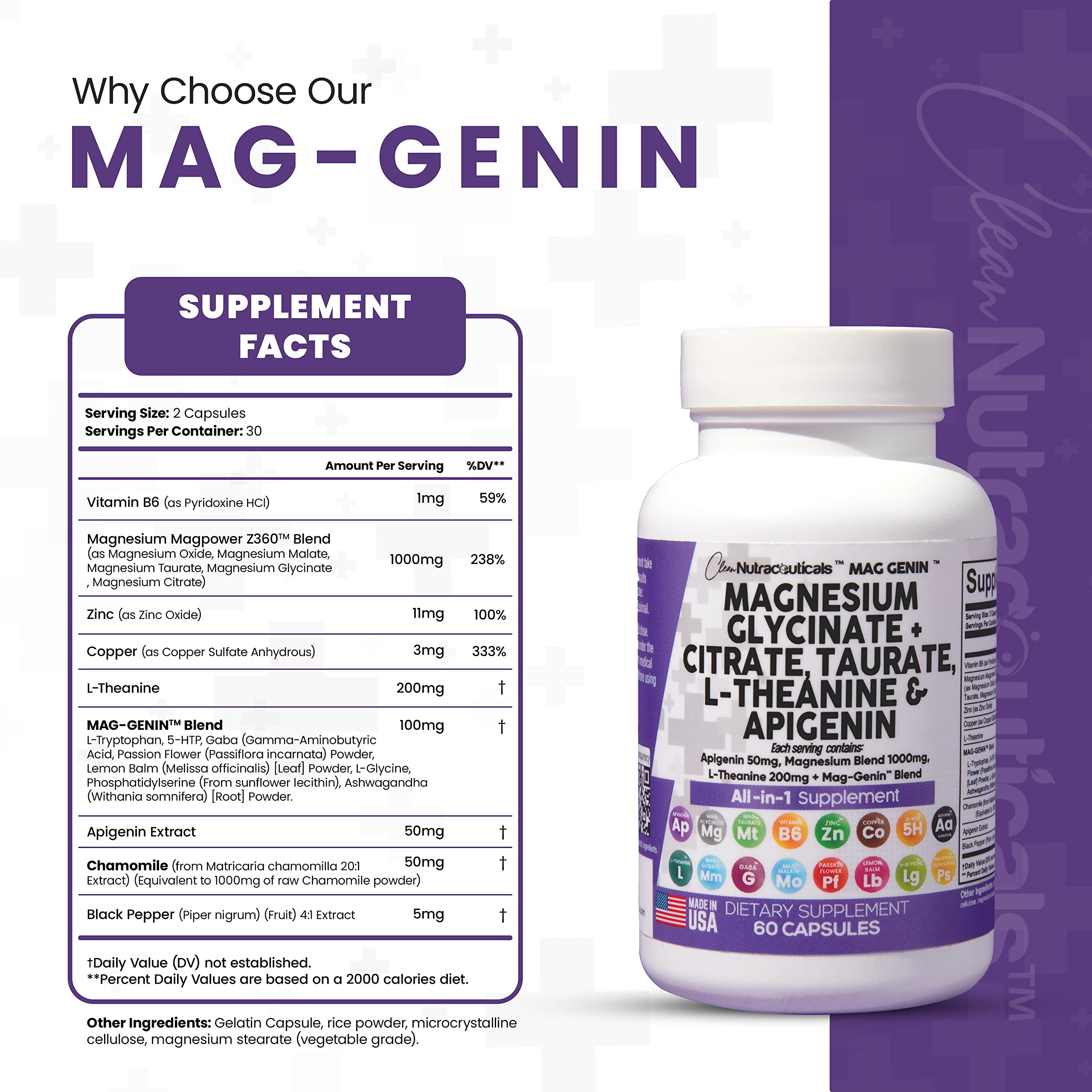 Foto 6 pulgar | Suplemento De Glicinato De Magnesio De Clean Nutraceuticals 1000 Mg - Venta Internacional.