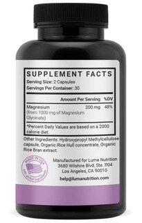 Foto 3 | Suplemento Luma Nutrition De Glicinato De Magnesio 1000 Mg 60 Cápsulas - Venta Internacional.