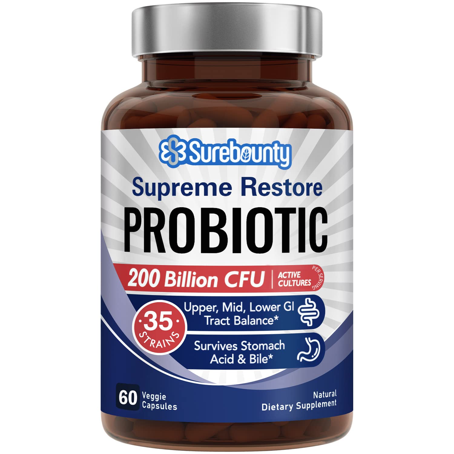 Foto 2 pulgar | Surebounty, Probiótico Supreme Restore, 200 Mil Millones De Cfu - Venta Internacional.