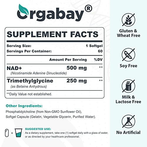Foto 3 pulgar | Suplemento Orgabay Liposomal Nad+ 500 Mg Con Tmg 250 Mg 120 Sodas - Venta Internacional.
