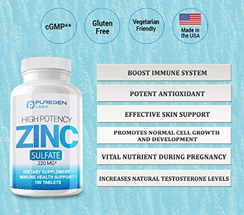Foto 4 pulgar | Suplemento P Puregen Labs Sulfato De Zinc 220 Mg 100 Comprimidos - Venta Internacional.