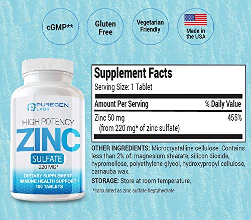 Foto 5 pulgar | Suplemento P Puregen Labs Sulfato De Zinc 220 Mg 100 Comprimidos - Venta Internacional.