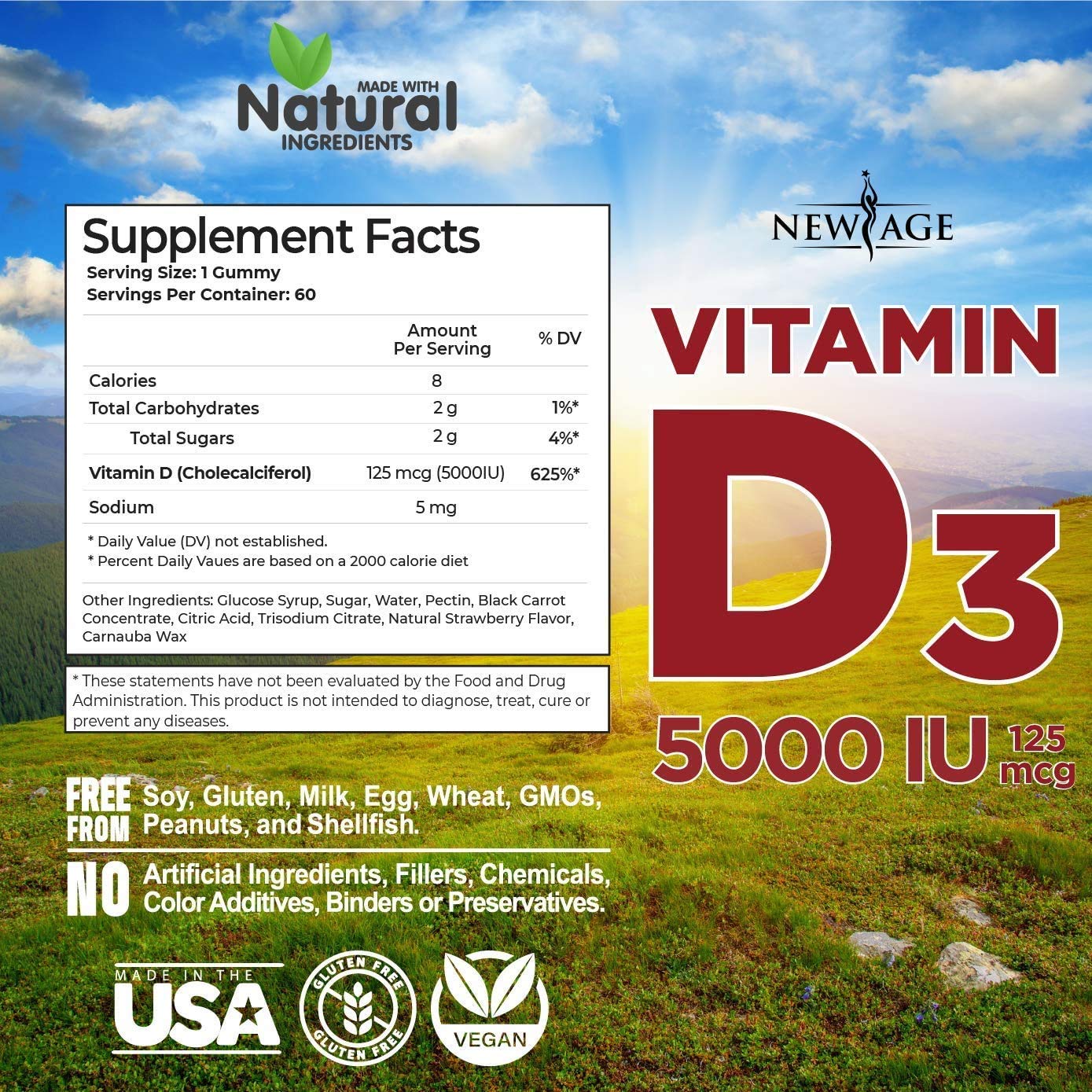 Foto 3 pulgar | Gomitas Vitamina D3 New Age Immune Defense 5000 Ui 2 Piezas - Venta Internacional