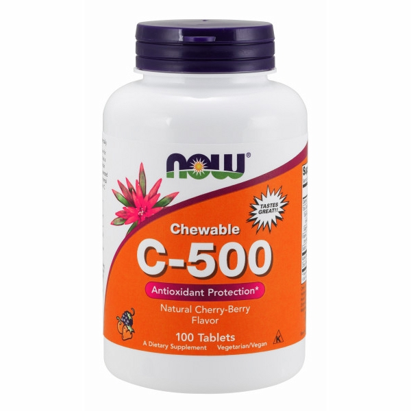 Vitamina C-500 Masticable Con Cereza Supplement Now Foods, 100 Tabletas - Venta Internacional.