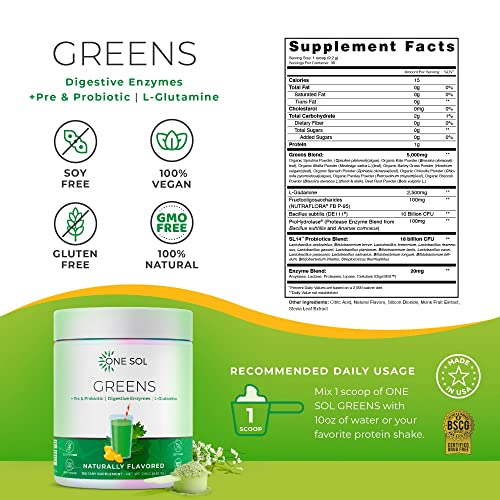 Foto 5 pulgar | Suplemento One Sol Greens Super Greens En Polvo, 300 Ml - Venta Internacional.