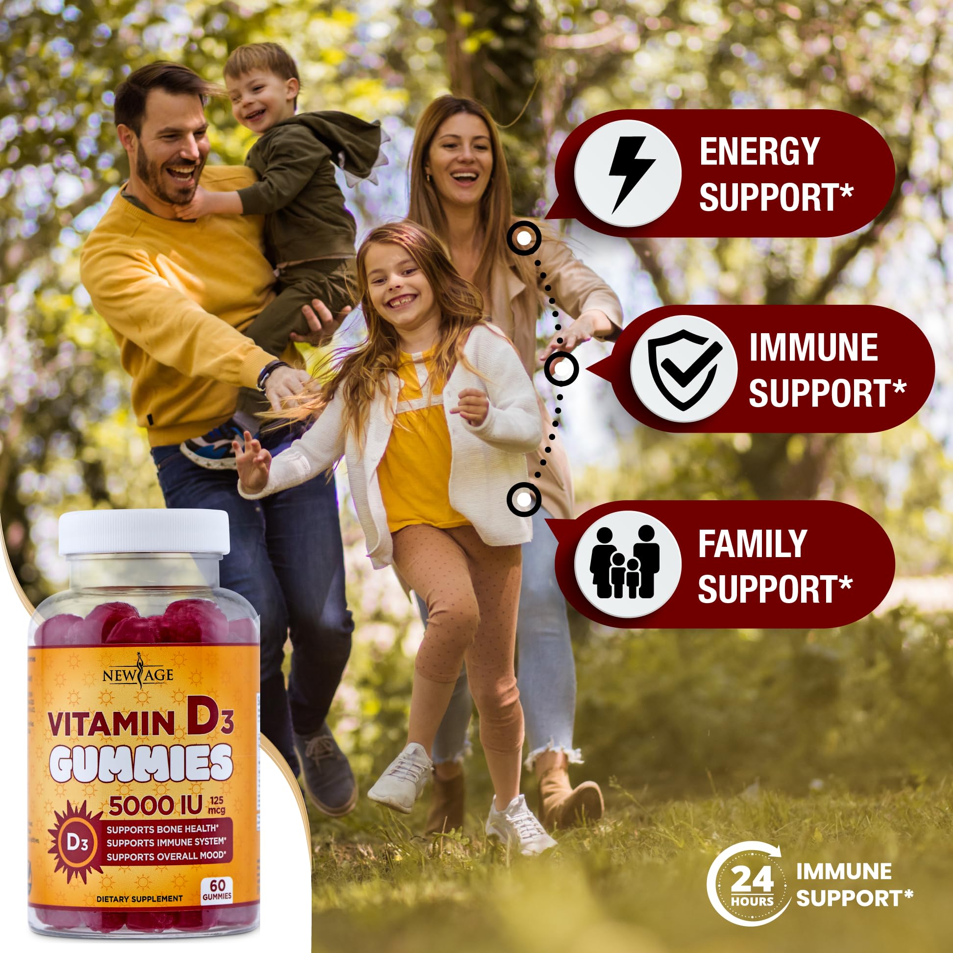 Foto 4 pulgar | Gomitas De Vitamina D3 New Age 5000 Ui 125 Mcg (60 Gomitas) - Venta Internacional.
