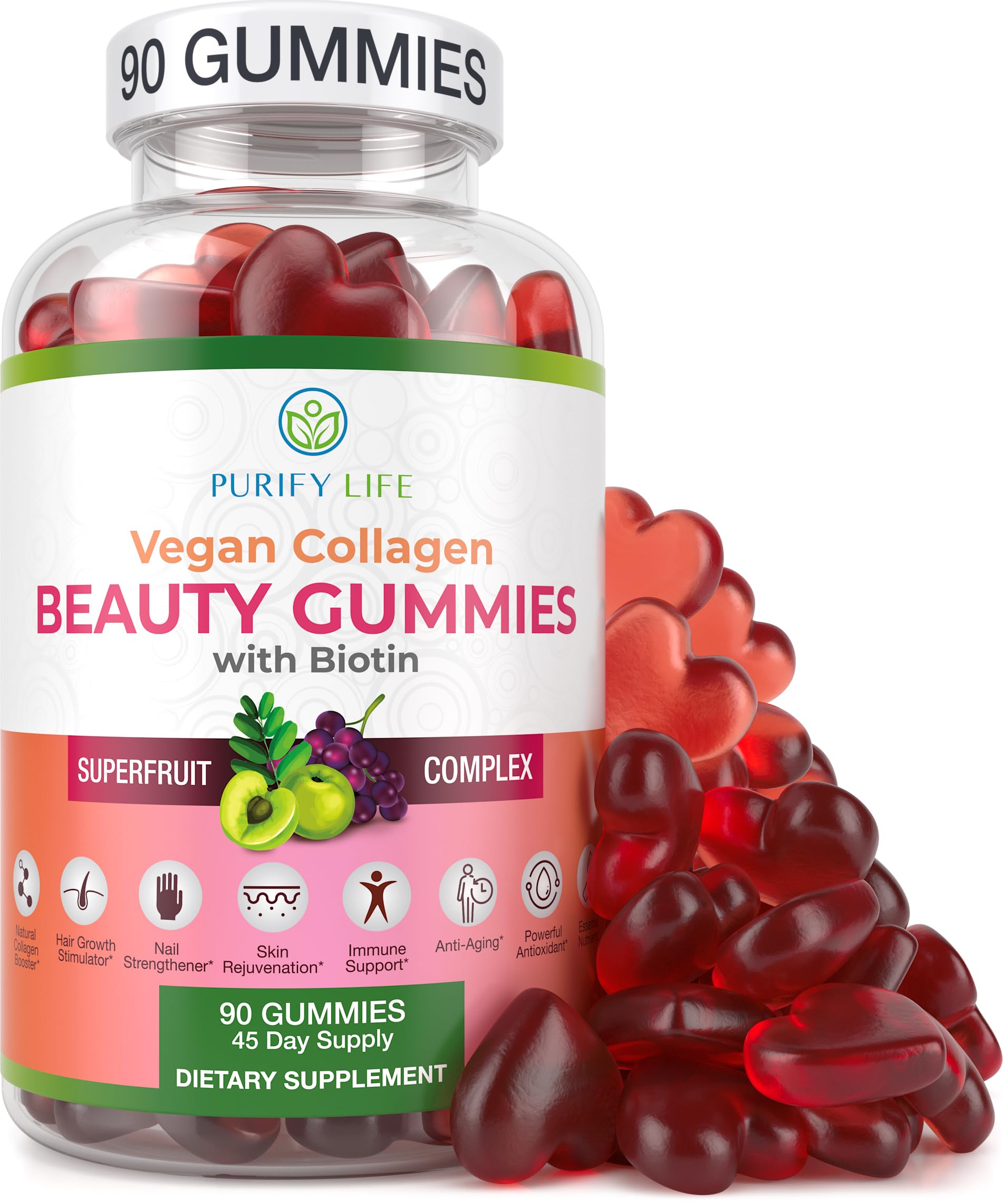 Gomitas Veganas De Colágeno Purify Life Con Biotina Para La Piel Del Cabello - Venta Internacional.