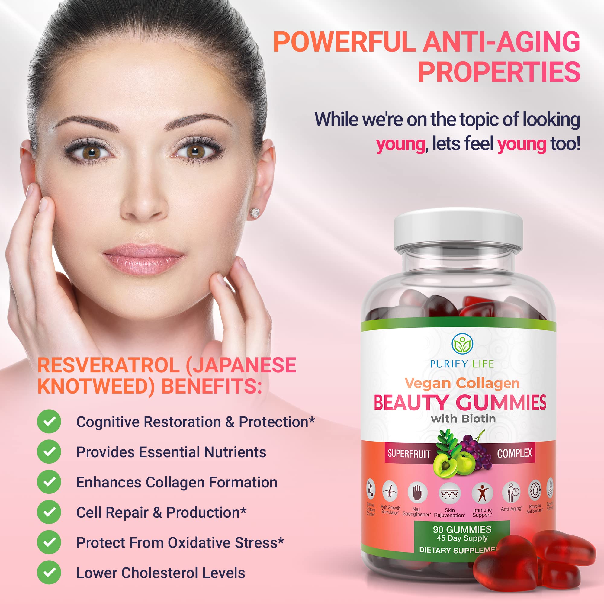 Foto 4 pulgar | Gomitas Veganas De Colágeno Purify Life Con Biotina Para La Piel Del Cabello - Venta Internacional.