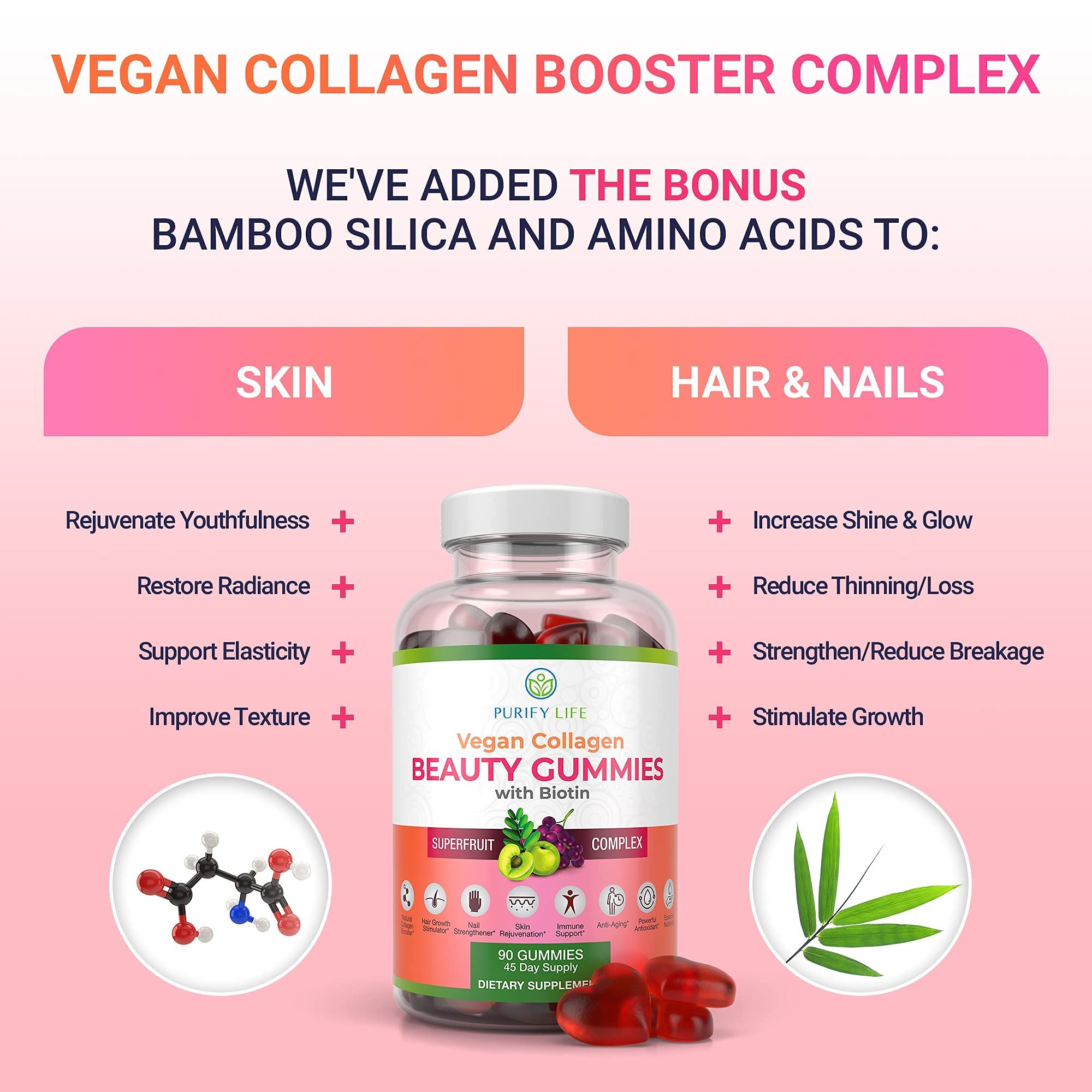Foto 6 pulgar | Gomitas Veganas De Colágeno Purify Life Con Biotina Para La Piel Del Cabello - Venta Internacional.