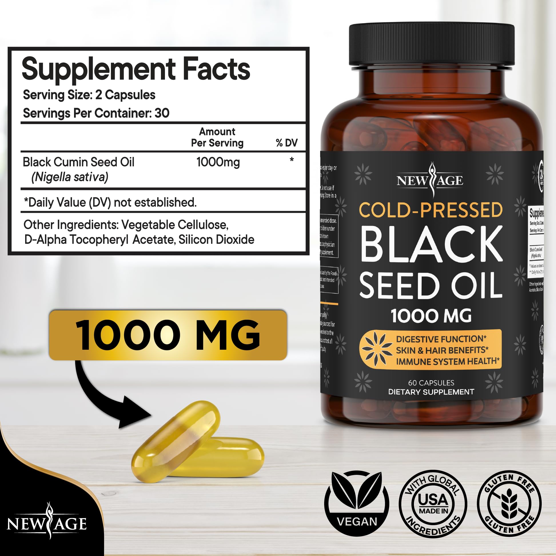 Foto 2 | Cápsulas Blandas De Aceite De Semillas Negras New Age Premium Prensadas En Frío - Venta Internacional.
