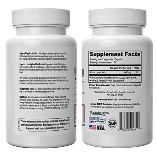 Foto 2 | Suplemento De Ácido Alfa Lipoico De Superior Labs 600 Mg 120 Cápsulas - Venta Internacional.