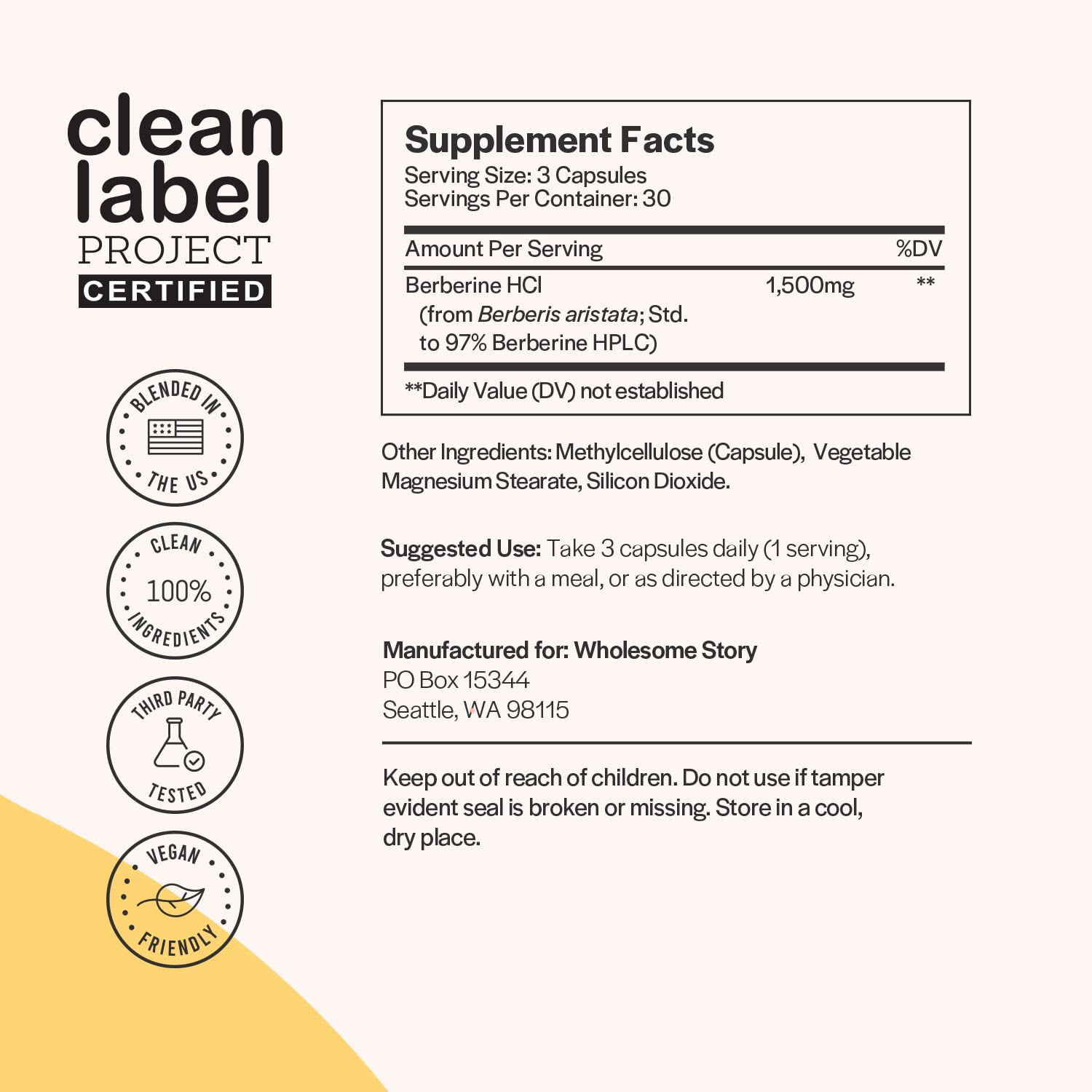 Foto 3 pulgar | Suplemento Wholesome Story Berberine 1500 Mg De Hcl Para Mujeres - Venta Internacional.