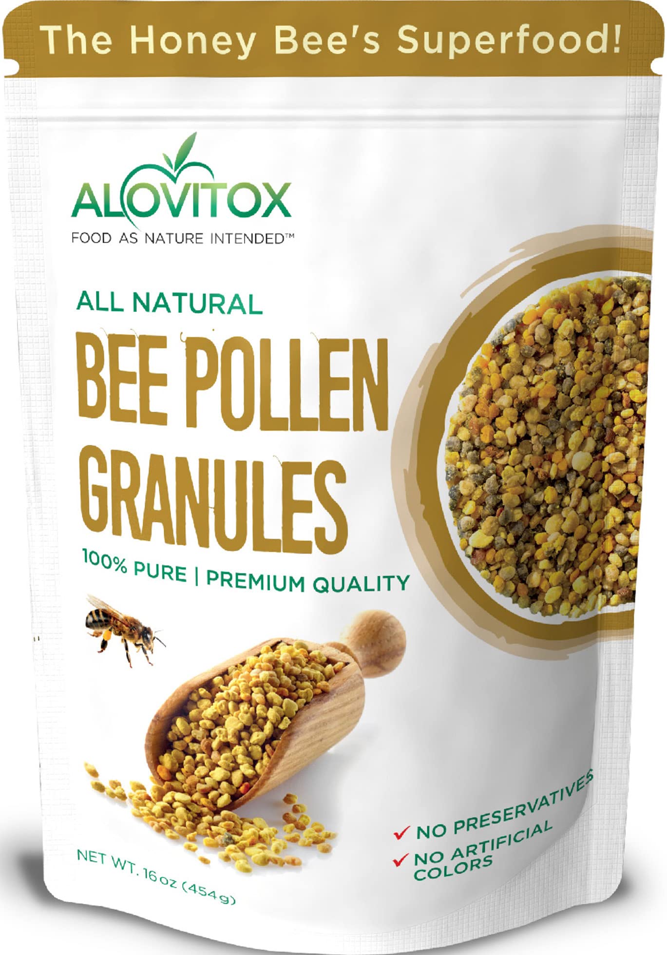Gránulos De Polen De Abeja Alovitox 454 G | 100% Puro, Fresco Y Crudo - Venta Internacional.