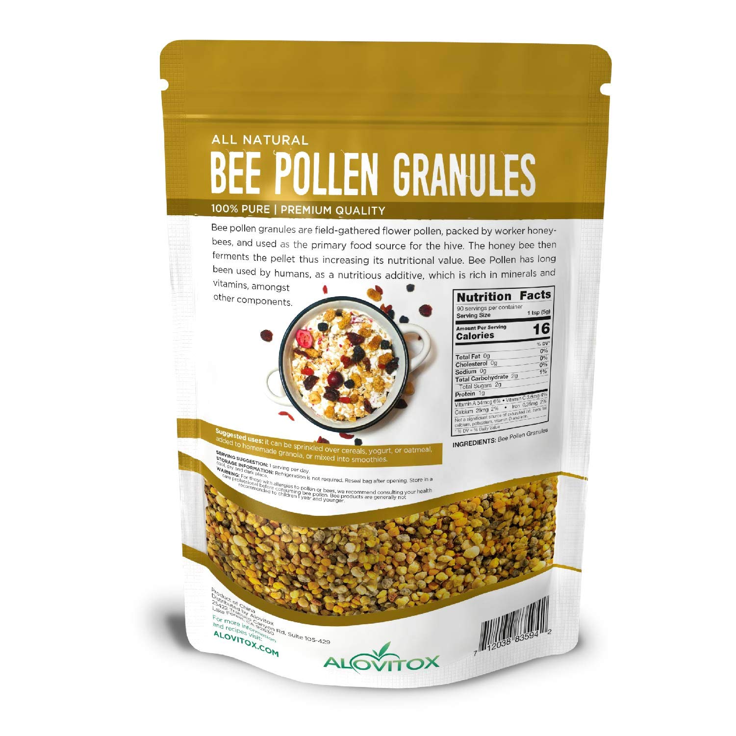 Foto 3 pulgar | Gránulos De Polen De Abeja Alovitox 454 G | 100% Puro, Fresco Y Crudo - Venta Internacional.