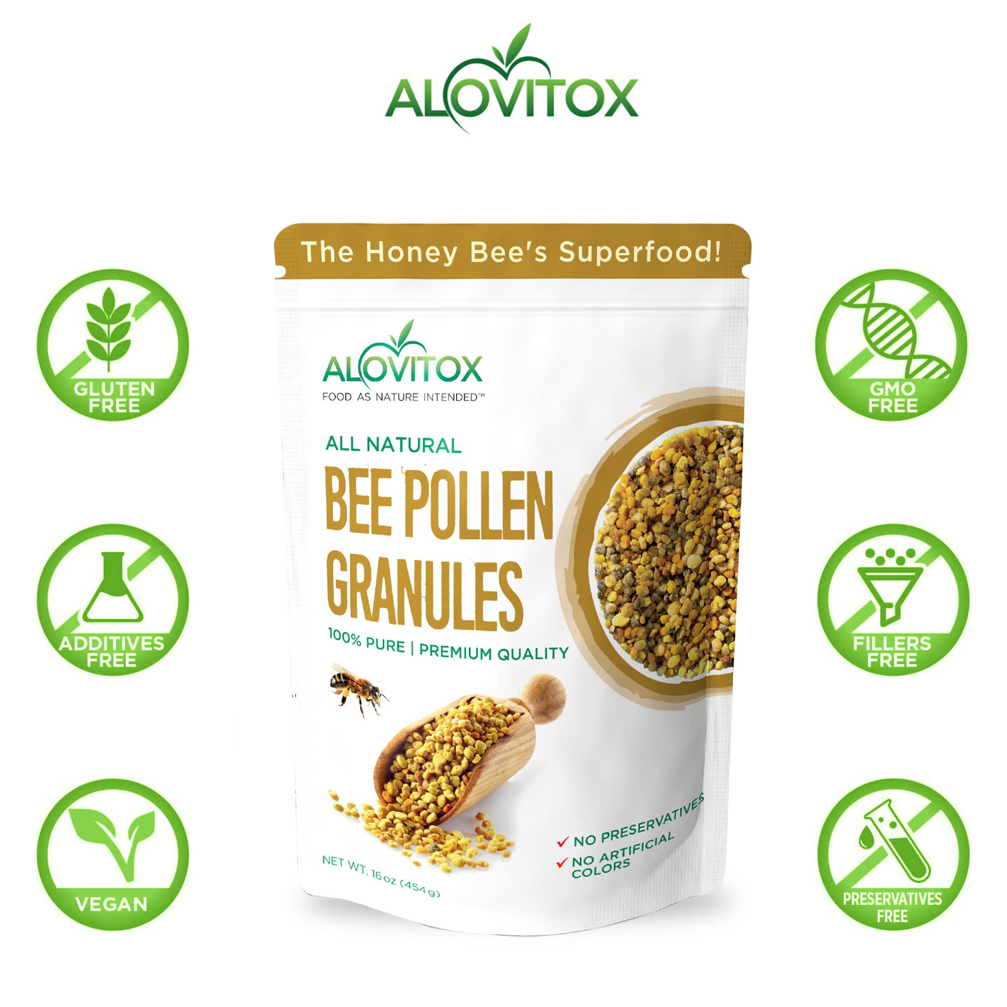 Foto 4 pulgar | Gránulos De Polen De Abeja Alovitox 454 G | 100% Puro, Fresco Y Crudo - Venta Internacional.