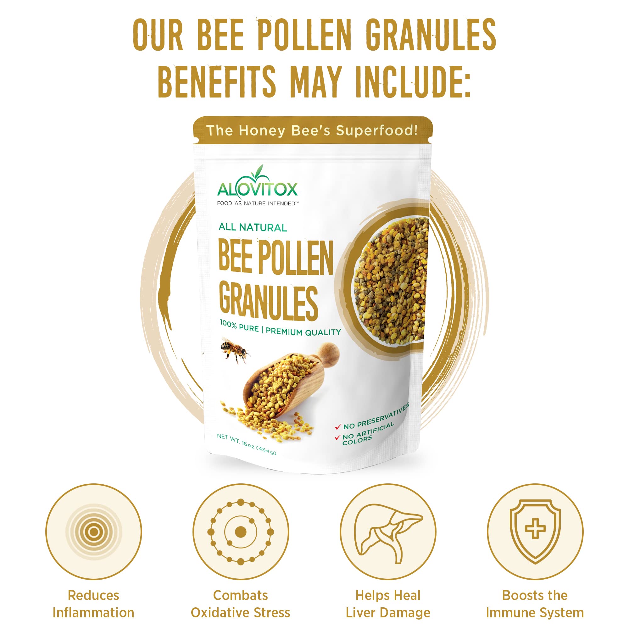 Foto 5 pulgar | Gránulos De Polen De Abeja Alovitox 454 G | 100% Puro, Fresco Y Crudo - Venta Internacional.