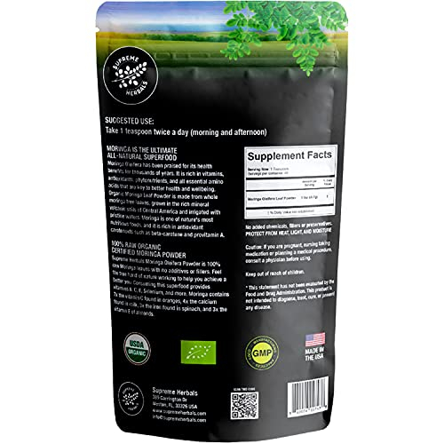 Foto 2 | Polvo De Hoja De Moringa Supreme Herbals, 240 Ml, Certificado Orgánico - Venta Internacional.