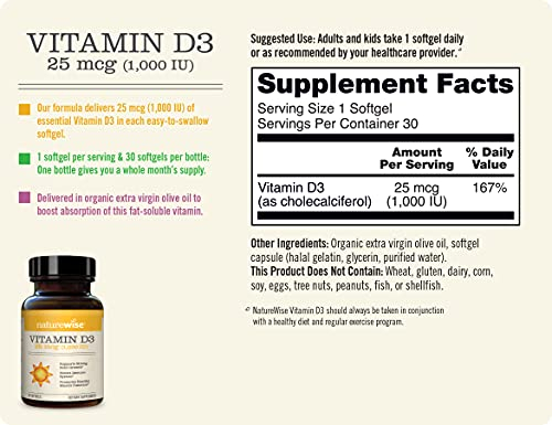 Foto 3 pulgar | Suplemento Naturewise De Vitamina D3 1000 Ui, 30 Cápsulas Blandas - Venta Internacional.