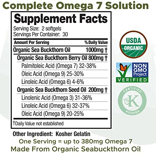 Foto 3 pulgar | Suplemento De Aceite De Espino Amarillo De Seabuckwonders Omega-7 60 Softg - Venta Internacional.