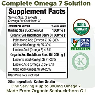 Foto 2 | Suplemento De Aceite De Espino Amarillo De Seabuckwonders Omega-7 60 Softg - Venta Internacional.
