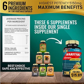 Foto 2 | Suplemento De Extracto De Haritaki En Cápsulas De 5150 Mg Con Cúrcuma (3 Ml) - Venta Internacional.